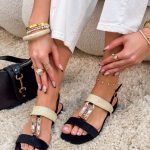 Sandałki biżuteryjne na niskim obcasie Czarne – Jewelled Steps 4