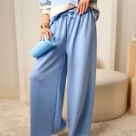 Komplet damski: bluza w paski + spodnie rozkloszowane Błękitny– Linevera 4