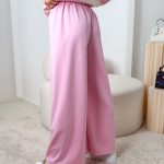 Komplet damski: bluza w paski + spodnie rozkloszowane Różowy – Linevera 6