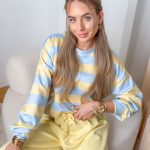 Komplet damski: bluza w paski + spodnie rozkloszowane Bananowy – Linevera 3