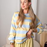 Komplet damski: bluza w paski + spodnie rozkloszowane Bananowy – Linevera 6