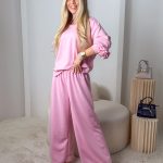 Komplet masełkowy: bluza z różą + rozkloszowane spodnie Różowy – Rosabelle Set 2