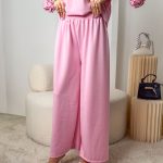 Komplet masełkowy: bluza z różą + rozkloszowane spodnie Różowy – Rosabelle Set 4