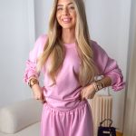 Komplet masełkowy: bluza z różą + rozkloszowane spodnie Różowy – Rosabelle Set 7