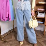 Spodnie jeansowe z koronkowym pasem Jasny jeans – Waistella 1