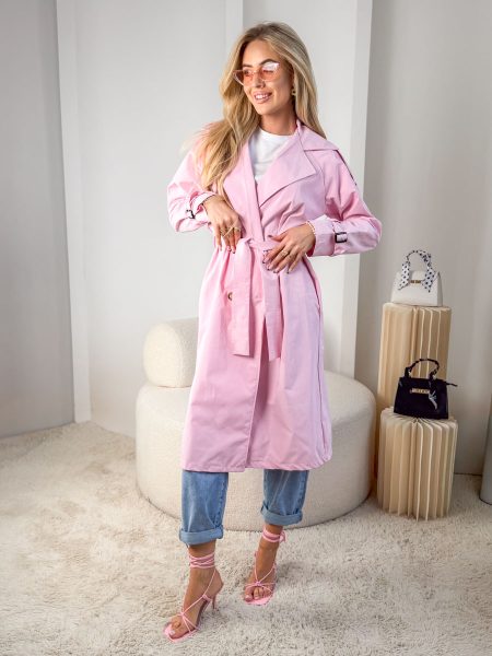 Długi trencz damski Różowy – Trenchéa 1