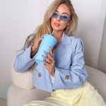 Krótki trencz z podszewką Błękitny – Linéa Coat 1