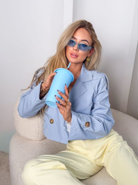 Krótki trencz z podszewką Błękitny – Linéa Coat 1