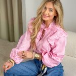 Bluzka koszulowa w kratkę z żabotem Różowy – Ruffle Check 2