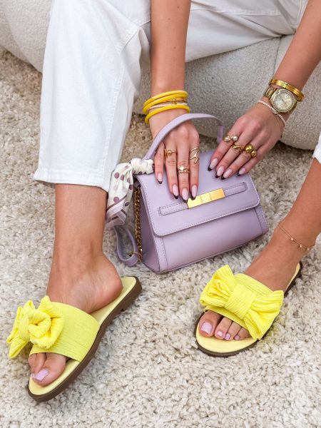 Klapki damskie z kokardką Żółte – Sweet Detail 1