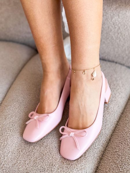 Czółenka na klocku z gumką i kokardką Różowe – Flexibelle 1