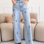 Spodnie jeansowe wide leg z wisienkami Jasny jeans – Cherry Flow 3