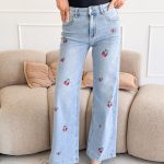 Spodnie jeansowe wide leg z wisienkami Jasny jeans – Cherry Flow 4
