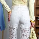 Spodnie jeansowe z koronkową nogawką Biały – Lacevera Denim 4