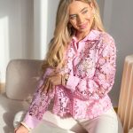 Koszula gipiurowa zapinana na guziki Różowy – Gipiella 6