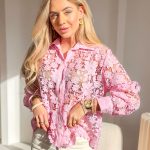 Koszula gipiurowa zapinana na guziki Różowy – Gipiella 5