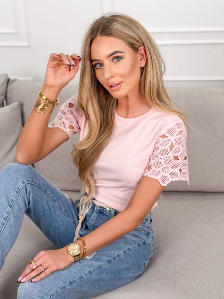 Bluzka z ażurowymi rękawami Różowy – Delicata 1