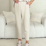 Komplet z wiskozy: podwinięte spodnie i bluzka z kokardkami Beżowy – Viscobella Set 3