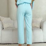 Komplet z wiskozy: podwinięte spodnie i bluzka z kokardkami Mięta – Viscobella Set 5