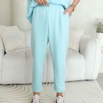 Komplet z wiskozy: podwinięte spodnie i bluzka z kokardkami Mięta – Viscobella Set 4