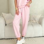 Komplet z wiskozy: spodnie ze ściągaczami i bluza z pasami Różowy – Viscoline Set 4