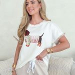 Komplet: bluzka z nadrukiem i spodnie Beżowy – Printessa Set 5