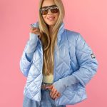 Kurtka z dzianinowymi rękawami Błękitny – Knitora 2