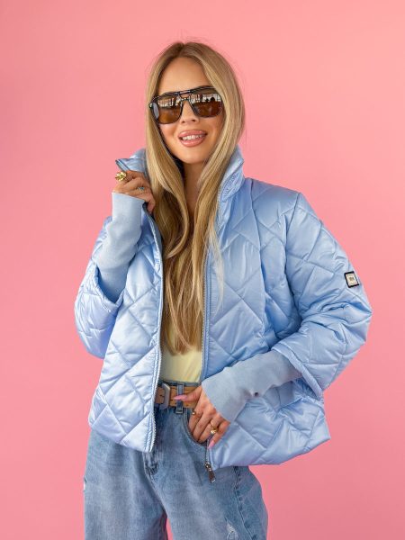 Kurtka z dzianinowymi rękawami Błękitny – Knitora 2