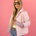 Kurtka z dzianinowymi rękawami Pudrowy – Knitora 5