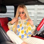 Kurtka wełniana w kwiaty ze stójką Niebieska – Woolflora 5