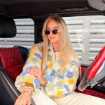 Kurtka wełniana w kwiaty ze stójką Niebieska – Woolflora 4