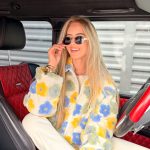 Kurtka wełniana w kwiaty ze stójką Niebieska – Woolflora 3