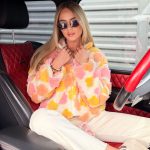 Kurtka wełniana w kwiaty ze stójką Pudrowa – Woolflora 5