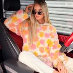 Kurtka wełniana w kwiaty ze stójką Pudrowa – Woolflora 4