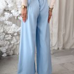 Spodnie materiałowe eleganckie z zakładkami i paskiem Błękitne – Pleatessa 3