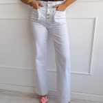 Spodnie jeansowe z ozdobnymi guzikami i kieszeniami Białe – Buttonique 4