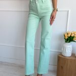 Spodnie jeansowe z plecioną aplikacją w pasie Miętowe – Braidella 1