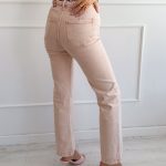 Spodnie jeansowe z plecioną aplikacją w pasie Pudrowe – Braidella 5