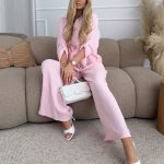 Komplet damski bawełniany: koszula i luźne spodnie Pudrowy – Cotelle Set 4