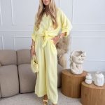 Komplet damski bawełniany: koszula i luźne spodnie Żółty – Cotelle Set 1