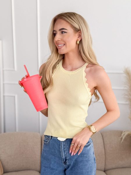 Top halter damski dzianinowy Żółty – Haltera 1