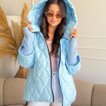 Kurtka pikowana z dzianinowymi rękawami Błękitna – Quilnara 1