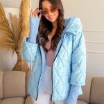 Kurtka pikowana z dzianinowymi rękawami Błękitna – Quilnara 5