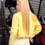 Krótka marynarka damska z podszewką i gumką w pasie Żółta – Flexblazer 6