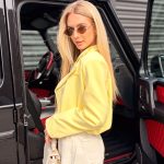 Krótka marynarka damska z podszewką i gumką w pasie Żółta – Flexblazer 3