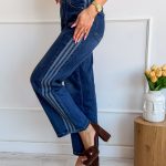 Jeansy damskie na gumce z paskami po bokach – Sideflex 2