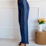 Jeansy damskie na gumce z paskami po bokach – Sideflex 4