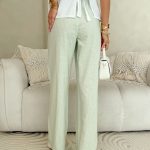 Spodnie damskie z lnu i bawełny Pistacjowe – Linora Pants 4