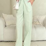 Spodnie damskie z lnu i bawełny Pistacjowe – Linora Pants 1