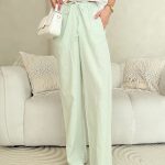 Spodnie damskie z lnu i bawełny Pistacjowe – Linora Pants 3